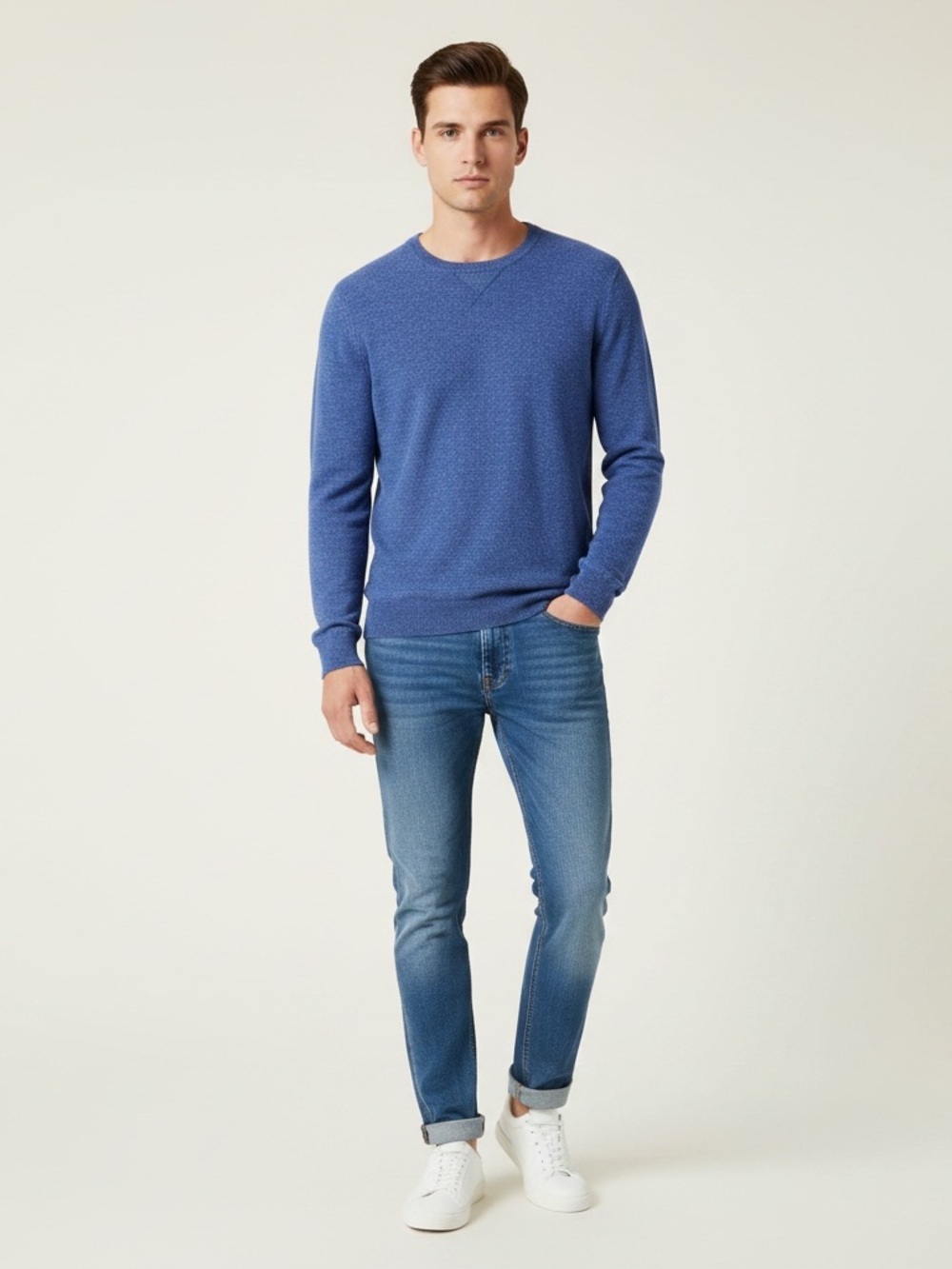 Express | Blue 100% cotton crew neck long sleeve pullover sweater size large